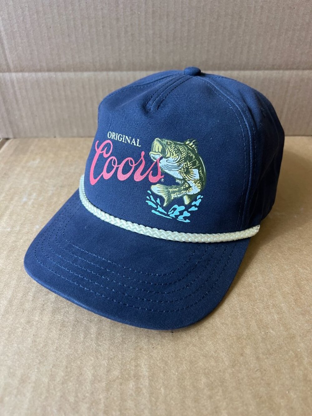 Coors Screen Printed Fish Logo Display w/Flaws Rope Canvas Hat Navy